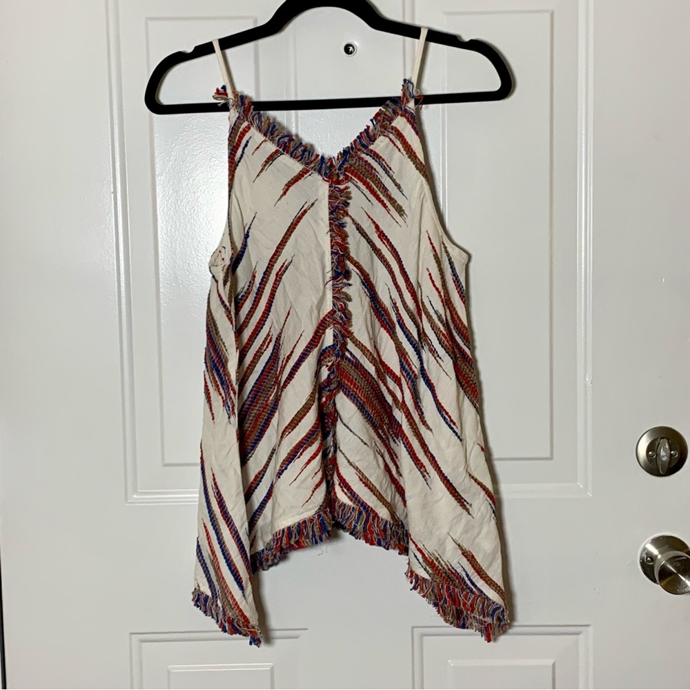 THML Tank Too Multicolor Fringe Detail Women’s Size Medium Blue Red Tan White